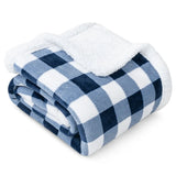 Checkered Navy/White/Light Blue Plush Sherpa Blanket