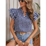 Navy Gingham Ruffle Sleeve