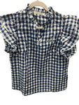 Navy Gingham Ruffle Sleeve
