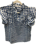 Navy Gingham Ruffle Sleeve