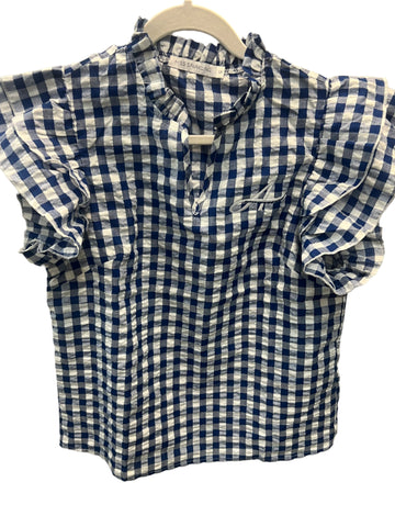 Navy Gingham Ruffle Sleeve