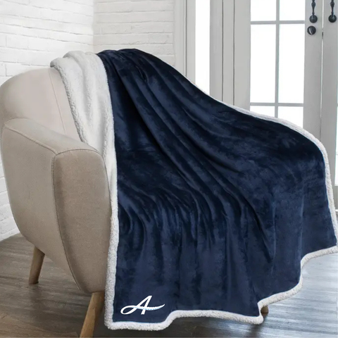 Navy/White  Plush Sherpa Blanket