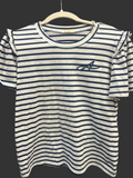 White and Navy Stripe Ruffle Sleeve