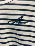 White and Navy Stripe Ruffle Sleeve